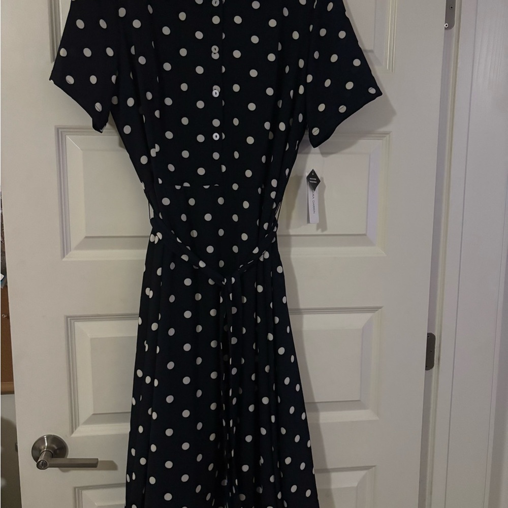 Sandra Darren Black and White Polka Dot Midi Dress